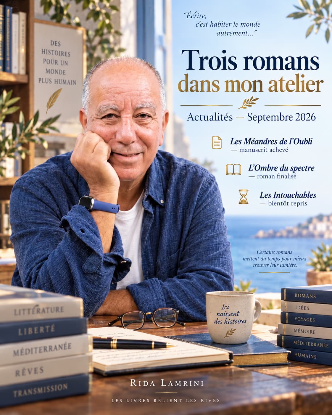 Trois romans dans mon atelier — Actualités de Rida Lamrini (Septembre 2026)